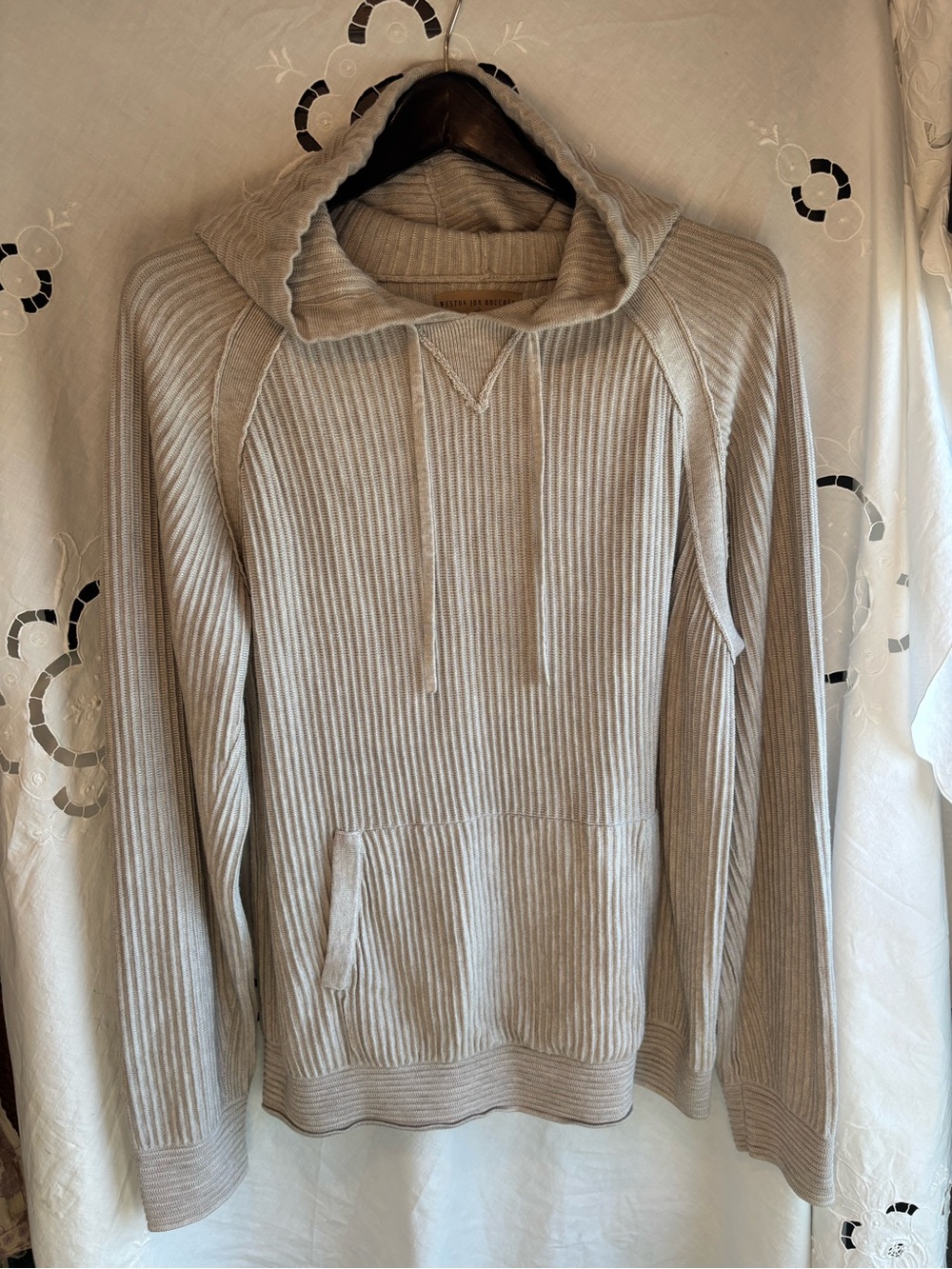 Weston Jon Bouchr Silk Wool Rib Knit Hoodie Luxury Pullover Large